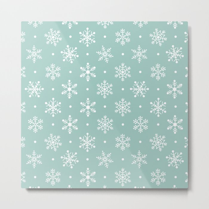 Christmas Pattern Turquoise White Snowflake Metal Print