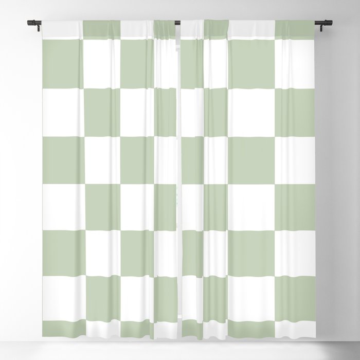 Green & White Checkered Pattern Blackout Curtain