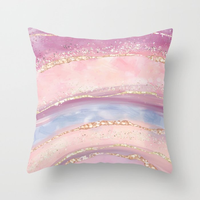 liquid watercolor with golden crackers imitation of gemstone Throw Pillow