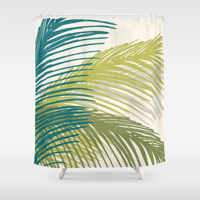 Green Palm Leaf Silhouettes Shower Curtain