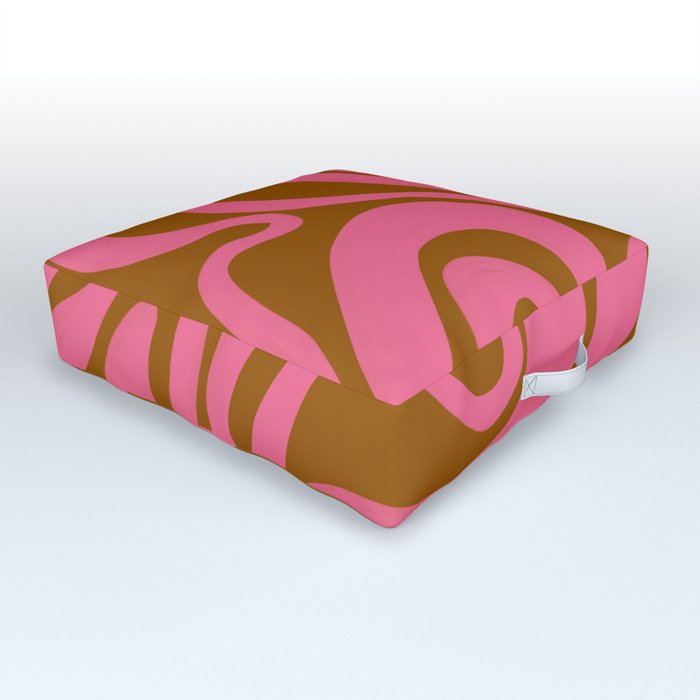 Swirled Lines in Pink over Brown Tan Outdoor Floor Cushion
