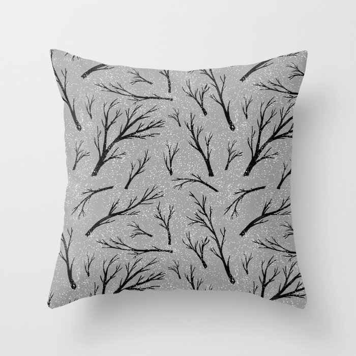 Winter trees in a snowy forest Throw Pillow
