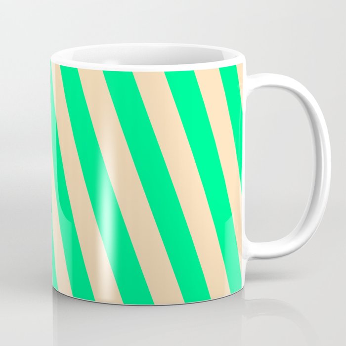 Green and Tan Colored Pattern of Stripes Coffee Mug