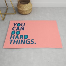 You Can Do Hard Things-Typography- Blue and Aquamarine on Pink  Area & Throw Rug