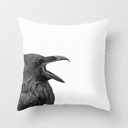 Raven - Black and White Bird Photography Throw Pillow