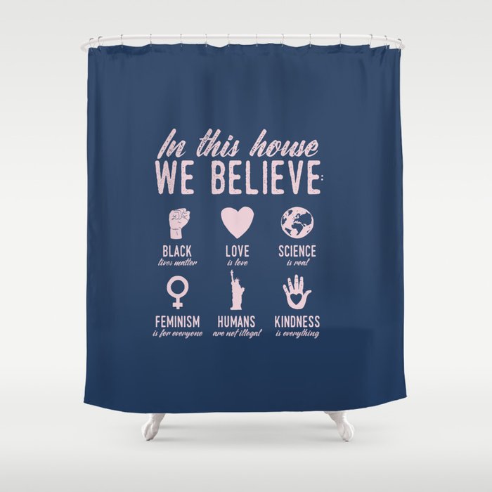 pink and navy shower curtain