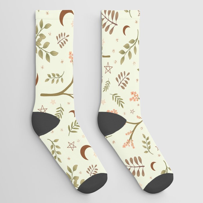 Plant Magick Nature Pattern Creme Socks