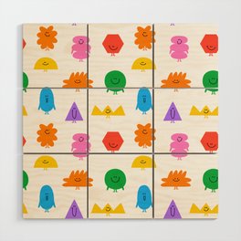 Diverse colorful geometric shape cartoon character seamless pattern Wood Wall Art
