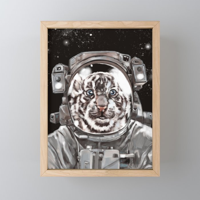 Astronaut White Tiger Selfie Framed Mini Art Print