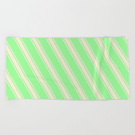 [ Thumbnail: Green and Beige Colored Stripes/Lines Pattern Beach Towel ]