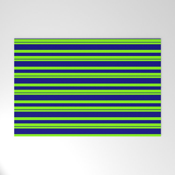 Chartreuse and Blue Colored Lines/Stripes Pattern Welcome Mat