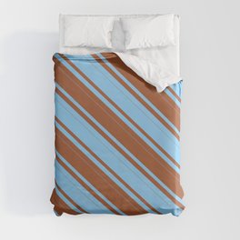 [ Thumbnail: Sienna and Light Sky Blue Colored Lines/Stripes Pattern Duvet Cover ]