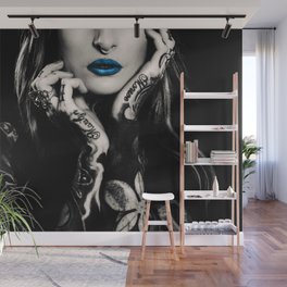 Girl with flowers tattoo Wall Mural