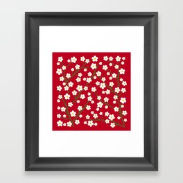 White Blossoms - red 3 Framed Art Print