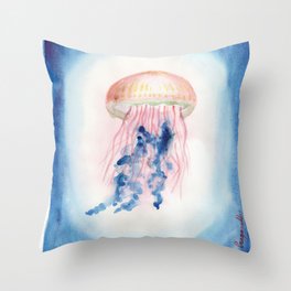Jellyfish chrysaora pacifica sealife watercolor Throw Pillow