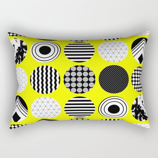 Eclectic Geometric - Black, white and yellow Rectangular Pillow