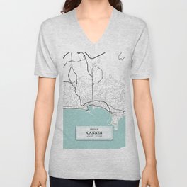 Cannes, France City Map with GPS Coordinates V Neck T Shirt