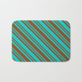 [ Thumbnail: Dark Turquoise & Brown Colored Lines/Stripes Pattern Bath Mat ]