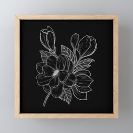 Magnolia Line Art - Black Background  Framed Mini Art Print