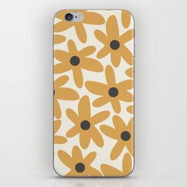 Daisy Time Retro Floral Pattern in Muted Mustard Gold, Charcoal Grey, and Cream iPhone Skin