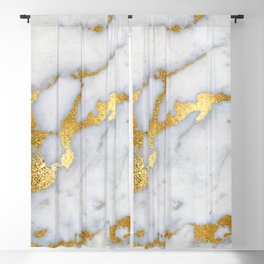 White and Gray Marble and Gold Metal foil Glitter Effect Blackout Curtain