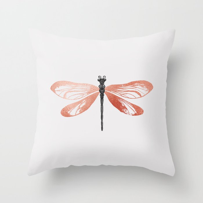Rose Gold Dragonfly Throw Pillow