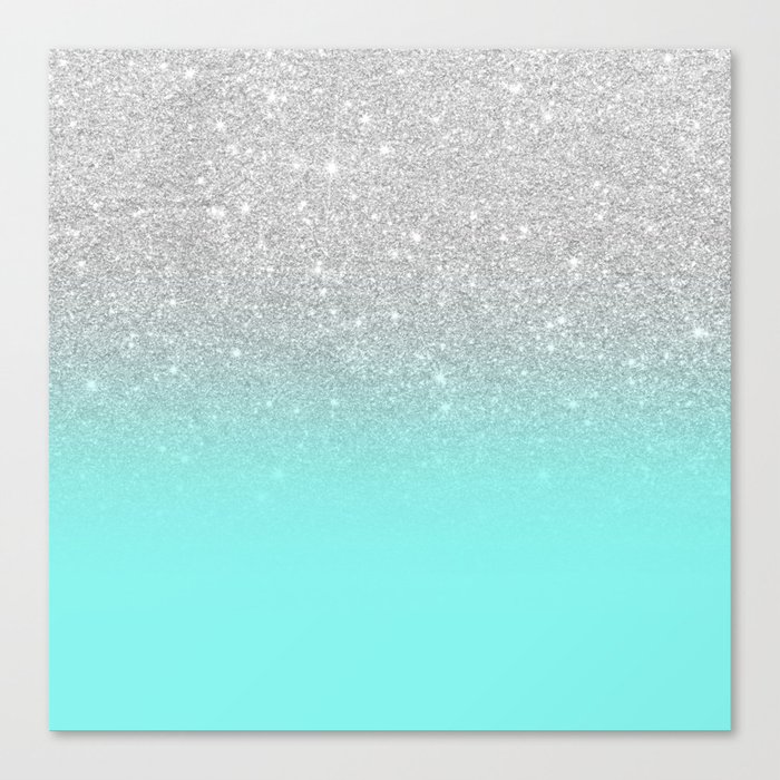 Modern Girly Faux Silver Glitter Ombre Teal Ocean Color