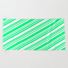 [ Thumbnail: Green and Mint Cream Colored Lines/Stripes Pattern Beach Towel ]