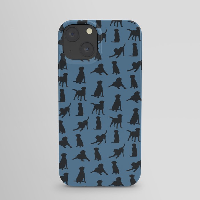 Playful Labrador_black on blue iPhone Case