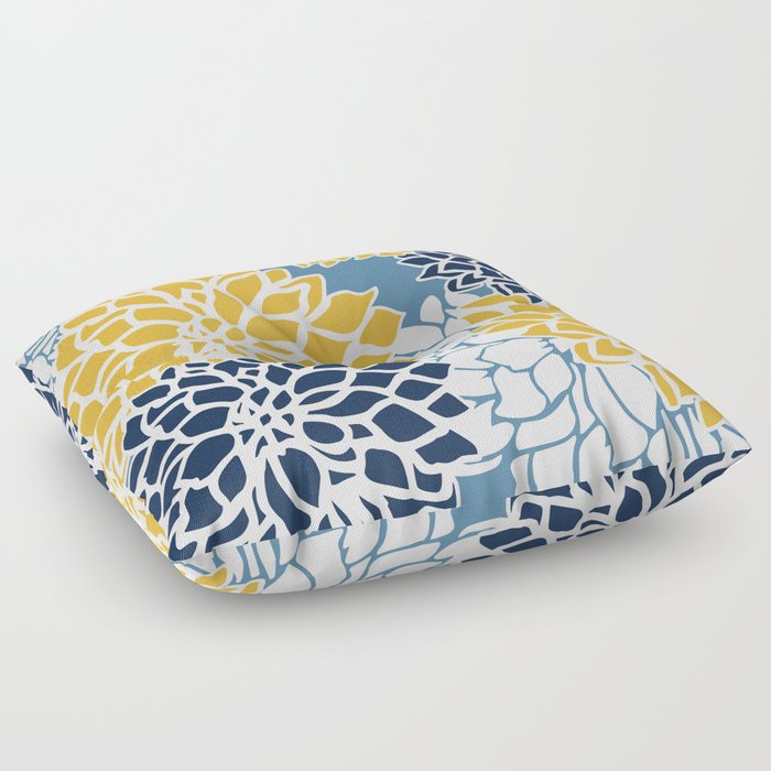 Flower Blooms, Yellow and Blue Floor Pillow