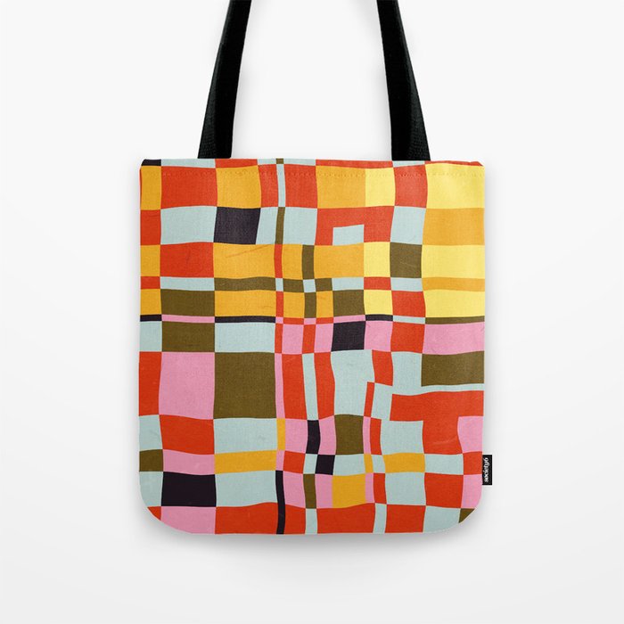 Retro 90s Bauhaus plaid abstract  Tote Bag
