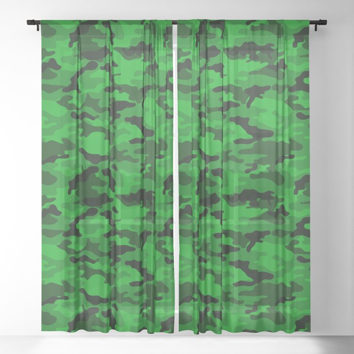 Lime Green Camo Sheer Curtain
