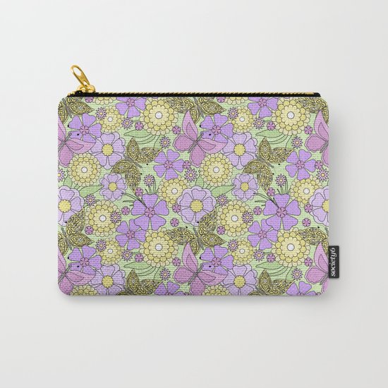 Bright floral pattern with butterflies. Carry-All Pouch