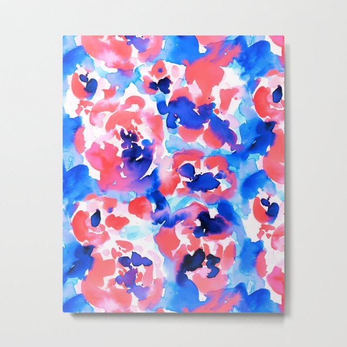 Abstract Flora Blue Metal Print