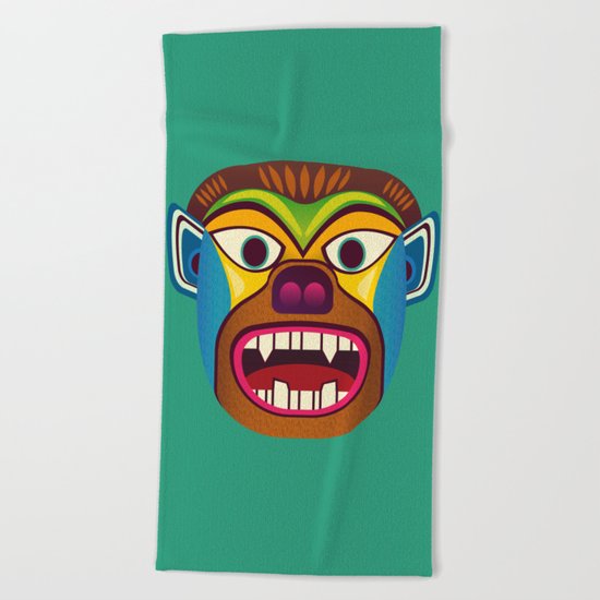 Gorilla ethnic mask Beach Towel