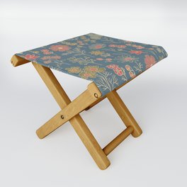 Denim Blue & Coral Floral Folding Stool