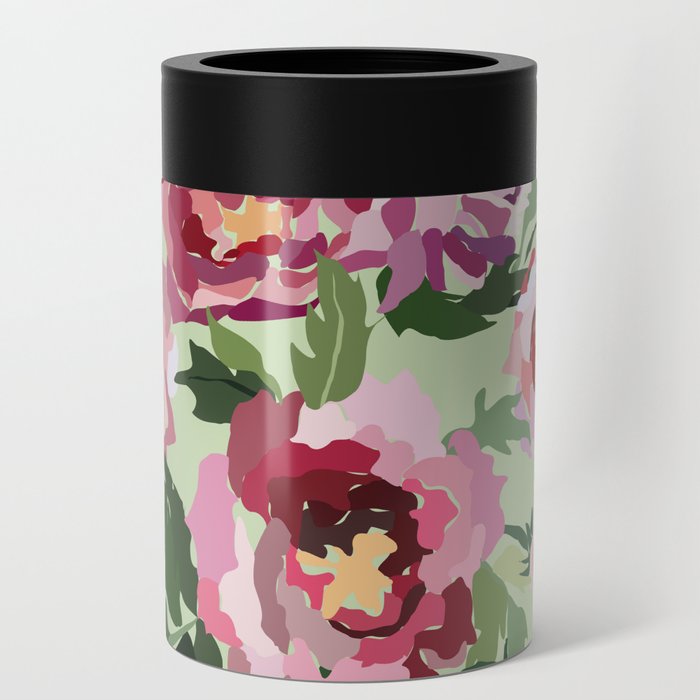 Happy peony eucalyptus green background Can Cooler