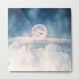 Fly Me to the Moon Metal Print | Loveplane, Digital, Loveflight, Starrynight, Starrysky, Romanticjourney, Vintageplane, Fullmoon, Collage, Abovetheclouds 