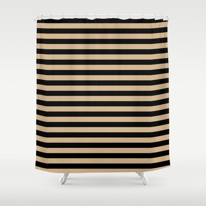 Tan Brown And Black Horizontal Stripes Shower Curtain By