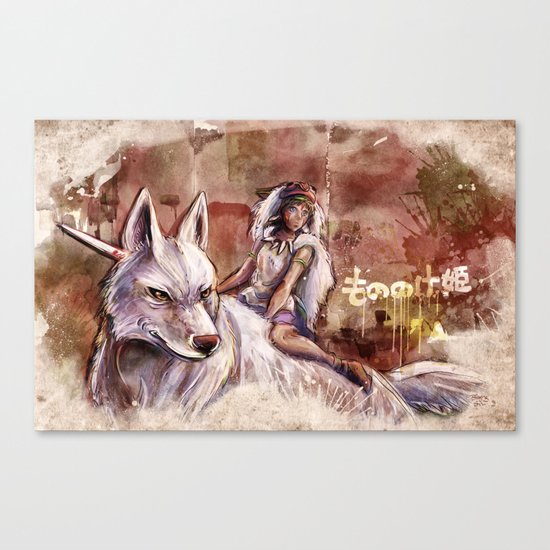 Miyazaki's Mononoke Hime - San and the Wolf TraDigital Painting Canvas Print