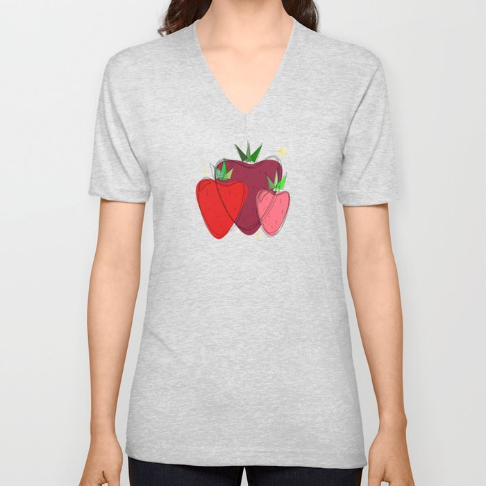 Sparkly Strawberries V Neck T Shirt