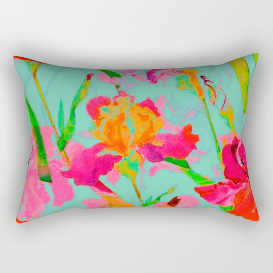 bright abstract iris on turquoise Rectangular Pillow
