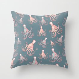 Vintage Octopus Coral Pattern | Ocean Art | Surface Pattern Design Seamless Pattern Throw Pillow