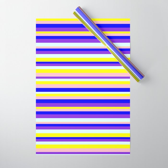 Eyecatching Pink, Blue, Purple, Light Cyan & Yellow Colored Striped Pattern Wrapping Paper