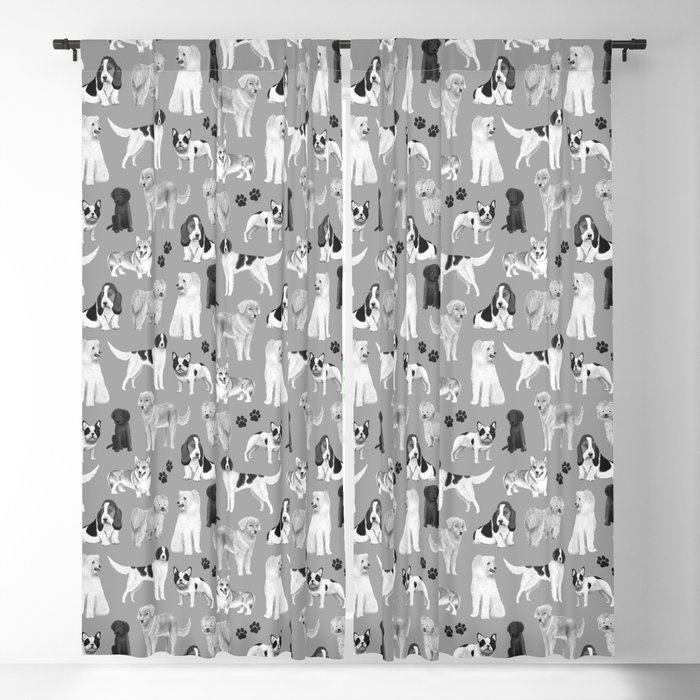 Dogs Pattern (Monochrome) Blackout Curtain