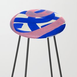 Tribal Pink Blue Fun Colorful Mid Century Modern Abstract Painting Shapes Pattern Counter Stool