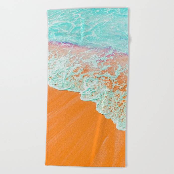 Coral Shore, Ocean Beach Photography, Summer Sea Sand Waves Beach Towel