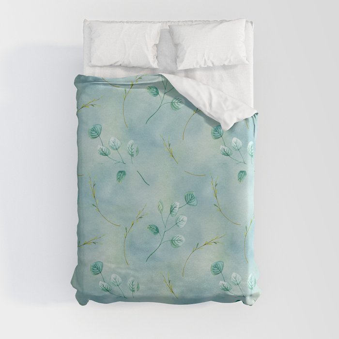 Foliage leaves in shades of blue teal turquoise and aqua Duvet Cover