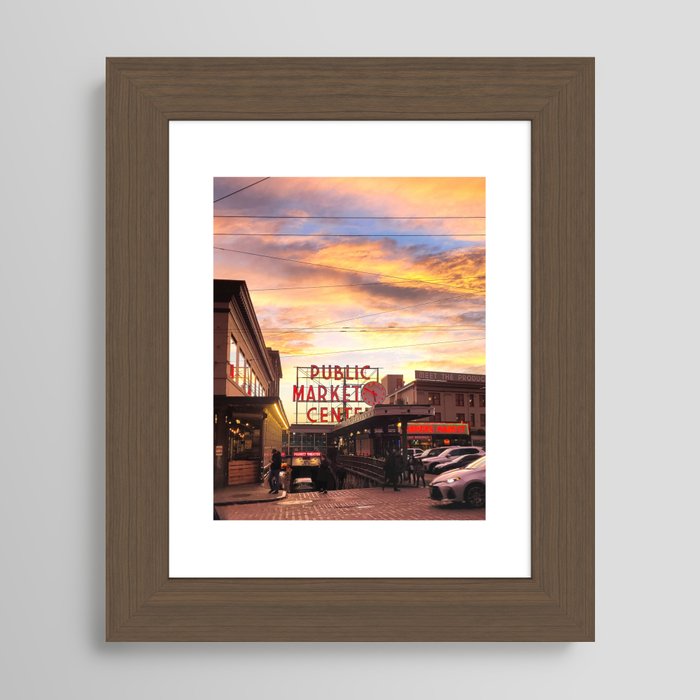 Burning Pike Place Sunset Framed Art Print