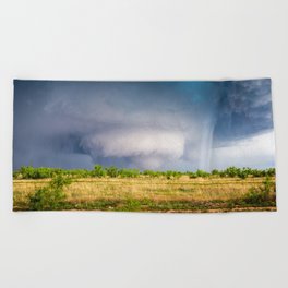 Texas Tornado - Twister Appears Under Mesocyclone on Stormy Spring Day in West Texas Beach Towel